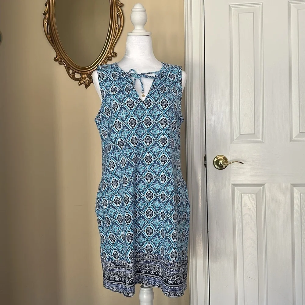 Tommy Bahama Tika Tiles Split-Neck Swim Dress Pop Over Pockets Beach Vacation M - Picture 2 of 9